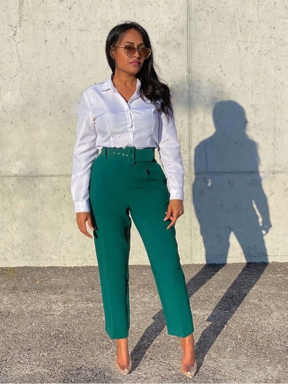 Zara green high waisted belt pants